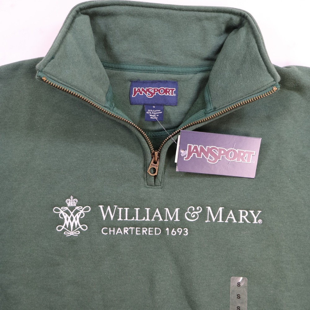 Jansport William & Mary Quarter Zip Pullover Sweatshirt Green Small NWT